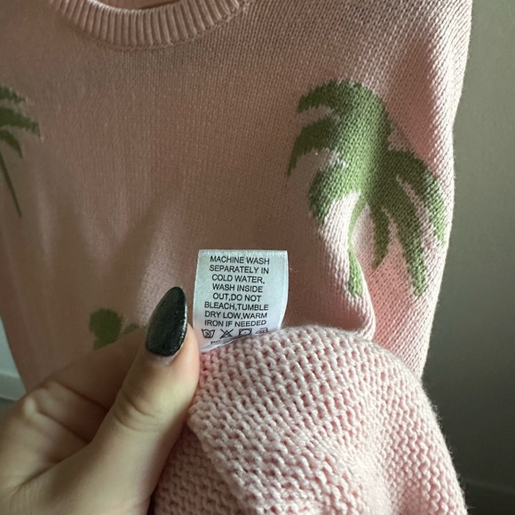 Show Me Your Mumu Pink Palm Tree Knit Sweater M - Picture 5 of 6
